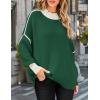imageZESICA Womens Fall 2025 Oversized Sweaters Long Sleeve Color Block Mock Neck Side Slit Comfy Loose Knitted Pullover TopsDark Green