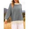 imageZESICA Womens Fall 2025 Oversized Sweaters Long Sleeve Color Block Mock Neck Side Slit Comfy Loose Knitted Pullover TopsDark Grey