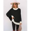 imageZESICA Womens Fall 2025 Oversized Sweaters Long Sleeve Color Block Mock Neck Side Slit Comfy Loose Knitted Pullover TopsDim
