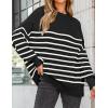 imageZESICA Womens Fall 2025 Oversized Sweaters Long Sleeve Color Block Mock Neck Side Slit Comfy Loose Knitted Pullover TopsInk