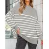 imageZESICA Womens Fall 2025 Oversized Sweaters Long Sleeve Color Block Mock Neck Side Slit Comfy Loose Knitted Pullover TopsLight Grey