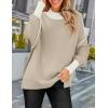 imageZESICA Womens Fall 2025 Oversized Sweaters Long Sleeve Color Block Mock Neck Side Slit Comfy Loose Knitted Pullover TopsOatmeal