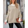 imageZESICA Womens Fall 2025 Oversized Sweaters Long Sleeve Color Block Mock Neck Side Slit Comfy Loose Knitted Pullover TopsOatmeal