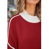 imageZESICA Womens Fall 2025 Oversized Sweaters Long Sleeve Color Block Mock Neck Side Slit Comfy Loose Knitted Pullover TopsRed