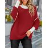 imageZESICA Womens Fall 2025 Oversized Sweaters Long Sleeve Color Block Mock Neck Side Slit Comfy Loose Knitted Pullover TopsRed