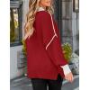 imageZESICA Womens Fall 2025 Oversized Sweaters Long Sleeve Color Block Mock Neck Side Slit Comfy Loose Knitted Pullover TopsRed