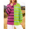 imageZESICA Womens Fall 2025 Oversized Sweaters Long Sleeve Color Block Mock Neck Side Slit Comfy Loose Knitted Pullover TopsRose