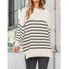 imageZESICA Womens Fall 2025 Oversized Sweaters Long Sleeve Color Block Mock Neck Side Slit Comfy Loose Knitted Pullover TopsWhite