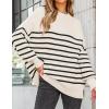 imageZESICA Womens Fall 2025 Oversized Sweaters Long Sleeve Color Block Mock Neck Side Slit Comfy Loose Knitted Pullover TopsWhite