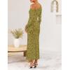 imageZESICA Womens Fall Floral Off Shoulder Bodycon Maxi Dresses 2025 Long Sleeve Ruched Elegant Cocktail Party DressGreen
