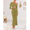 imageZESICA Womens Fall Floral Off Shoulder Bodycon Maxi Dresses 2025 Long Sleeve Ruched Elegant Cocktail Party DressGreen