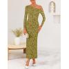 imageZESICA Womens Fall Floral Off Shoulder Bodycon Maxi Dresses 2025 Long Sleeve Ruched Elegant Cocktail Party DressGreen