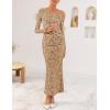 imageZESICA Womens Fall Floral Off Shoulder Bodycon Maxi Dresses 2025 Long Sleeve Ruched Elegant Cocktail Party DressKhaki