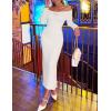 imageZESICA Womens Fall Off Shoulder Sweater Dress 2025 Bell Long Sleeve Ribbed Knit Bodycon Formal Maxi DressesWhite
