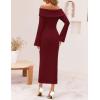 imageZESICA Womens Fall Off Shoulder Sweater Dress 2025 Bell Long Sleeve Ribbed Knit Bodycon Formal Maxi DressesWine