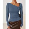 imageZESICA Womens Long Sleeve Asymmetrical Neck Ruched Slim Fit Shirts 2025 Fall Fashion Casual Tee Going Out TopsDusty Blue