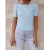 imageZESICA Womens Short Sleeve Sweater Tops 2025 Summer Crewneck T Shirt Ribbed Knit Slim Fit Basic Solid Color TeeSkyblue