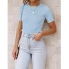 imageZESICA Womens Short Sleeve Sweater Tops 2025 Summer Crewneck T Shirt Ribbed Knit Slim Fit Basic Solid Color TeeSkyblue