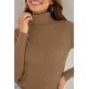 imageZESICA Womens Turtleneck Long Sleeve Shirts 2025 Fall Trendy Tops Slim Fitted Ribbed Knit Basic Casual SweaterBrown