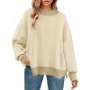 imageZESICA Womens Fall 2025 Oversized Sweaters Long Sleeve Color Block Mock Neck Side Slit Comfy Loose Knitted Pullover TopsApricot