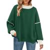 imageZESICA Womens Fall 2025 Oversized Sweaters Long Sleeve Color Block Mock Neck Side Slit Comfy Loose Knitted Pullover TopsDark Green