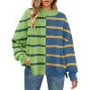 imageZESICA Womens Fall 2025 Oversized Sweaters Long Sleeve Color Block Mock Neck Side Slit Comfy Loose Knitted Pullover TopsGrass Green