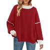 imageZESICA Womens Fall 2025 Oversized Sweaters Long Sleeve Color Block Mock Neck Side Slit Comfy Loose Knitted Pullover TopsRed