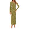imageZESICA Womens Fall Floral Off Shoulder Bodycon Maxi Dresses 2025 Long Sleeve Ruched Elegant Cocktail Party DressGreen