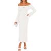 imageZESICA Womens Fall Off Shoulder Sweater Dress 2025 Bell Long Sleeve Ribbed Knit Bodycon Formal Maxi DressesWhite