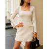 imageZESICA Womens 2025 Fall Long Sleeve Bodycon Mini Dress Casual Square Neck Slim Fit Cocktail Party Short DressesApricot