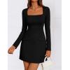 imageZESICA Womens 2025 Fall Long Sleeve Bodycon Mini Dress Casual Square Neck Slim Fit Cocktail Party Short DressesBlack