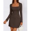 imageZESICA Womens 2025 Fall Long Sleeve Bodycon Mini Dress Casual Square Neck Slim Fit Cocktail Party Short DressesBrown