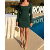 imageZESICA Womens 2025 Fall Long Sleeve Bodycon Mini Dress Casual Square Neck Slim Fit Cocktail Party Short DressesDark Green