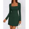 imageZESICA Womens 2025 Fall Long Sleeve Bodycon Mini Dress Casual Square Neck Slim Fit Cocktail Party Short DressesDark Green