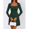imageZESICA Womens 2025 Fall Long Sleeve Bodycon Mini Dress Casual Square Neck Slim Fit Cocktail Party Short DressesDark Green