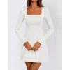 imageZESICA Womens 2025 Fall Long Sleeve Bodycon Mini Dress Casual Square Neck Slim Fit Cocktail Party Short DressesWhite