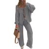 imageZESICA Womens 2 Piece Outfits Lounge Pajama Sets 2025 Fall Long Sleeve Cardigans Wide Leg Pants Matching Winter ClothesGray
