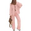 imageZESICA Womens 2 Piece Outfits Lounge Pajama Sets 2025 Fall Long Sleeve Cardigans Wide Leg Pants Matching Winter ClothesPink