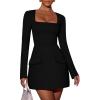 imageZESICA Womens 2025 Fall Long Sleeve Bodycon Mini Dress Casual Square Neck Slim Fit Cocktail Party Short DressesBlack