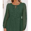 imageZESICA Womens Long Sleeve Mini Dress 2025 Fall Crewneck Tie Front Hollow Out Eyelet Babydoll A Line Short DressesOlive