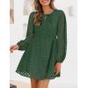 imageZESICA Womens Long Sleeve Mini Dress 2025 Fall Crewneck Tie Front Hollow Out Eyelet Babydoll A Line Short DressesOlive