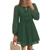 imageZESICA Womens Long Sleeve Mini Dress 2025 Fall Crewneck Tie Front Hollow Out Eyelet Babydoll A Line Short DressesOlive