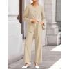 imageZESICA Womens 2025 Fall Two Piece Suits Set Casual Business Long Sleeve Blazer Jacket Wide Leg Pants Work Outfits SetsApricot
