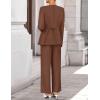 imageZESICA Womens 2025 Fall Two Piece Suits Set Casual Business Long Sleeve Blazer Jacket Wide Leg Pants Work Outfits SetsBrown