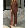 imageZESICA Womens 2025 Fall Two Piece Suits Set Casual Business Long Sleeve Blazer Jacket Wide Leg Pants Work Outfits SetsBrown