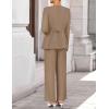 imageZESICA Womens 2025 Fall Two Piece Suits Set Casual Business Long Sleeve Blazer Jacket Wide Leg Pants Work Outfits SetsKhaki