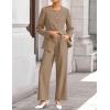 imageZESICA Womens 2025 Fall Two Piece Suits Set Casual Business Long Sleeve Blazer Jacket Wide Leg Pants Work Outfits SetsKhaki