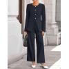 imageZESICA Womens 2025 Fall Two Piece Suits Set Casual Business Long Sleeve Blazer Jacket Wide Leg Pants Work Outfits SetsNavy