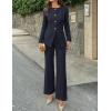 imageZESICA Womens 2025 Fall Two Piece Suits Set Casual Business Long Sleeve Blazer Jacket Wide Leg Pants Work Outfits SetsNavy