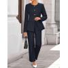 imageZESICA Womens 2025 Fall Two Piece Suits Set Casual Business Long Sleeve Blazer Jacket Wide Leg Pants Work Outfits SetsNavy